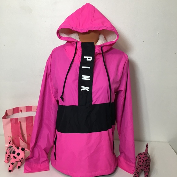 PINK Victoria's Secret Jackets & Blazers - NEW PINK VS LOGO ANORAK SHERPA LINED HOODIE